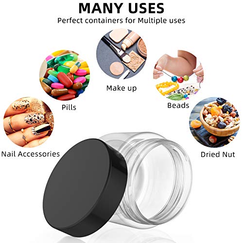Patelai 4 Pieces Round Wide-mouth Leak Proof Plastic Container Jars with Lids for Travel Storage Makeup Beauty Products Face Creams Oils Salves Ointments DIY Making(2 Ounce,Black) - color: Black, size: 2 Ounce