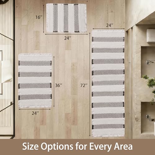 Waffle Bath Mat Non Slip, Boho Bathroom Rug, Super Absorbent Quick Dry Bathroom Mat, Soft Farmhouse Bath Rug with Tassels, Small Washable Shower Mats for Floor 20"x32", White and Black - color: Black and White, size: 1'8" x 2'8" (Rectangular)