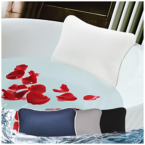 Bathtub Pillow, Non Slip, Breathable Soft, Comfortable Head Neck Support, Machine Washable, 2 Large Suction Cups (White) - color: White