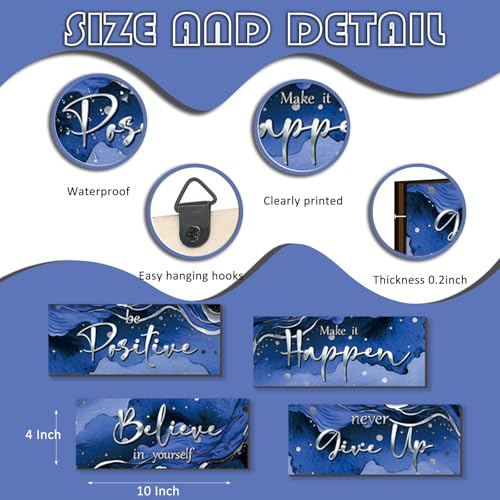 4 Piece Blue And Silver Bathroom Decor Motivational Silver Wall Art Abstract Women’s Office Decor Inspirational Wooden Signs Blue Bathroom Accessories for Home Bedroom Office 10X4 Inch - color: Blue