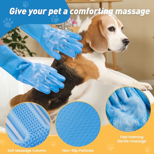 Pet Shower & Bath Supplies，Dog Shampoo Brush Set with Towel, Washing Gloves,Comb for Dogs and Cats (Blue) - color: blue, size: M