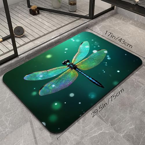 Dream Dragonfly Bathroom Rugs Mat, Super Absorbent Quick Drying Floor Mat for Bathroom Entryway 17"x30" - color: Dream Dragonfly