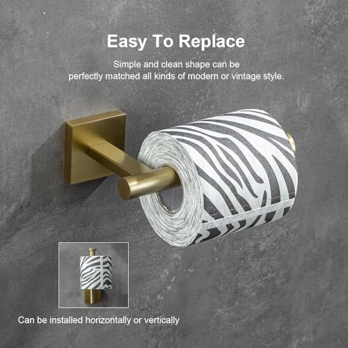 Brushed Gold Toilet Paper Holder Wall Mount, SUS304 Stainless Steel Bathroom Tissue Roll Holder, Champagne Gold Square Design, Fingerprint Resistant, Heavy Duty No-Wobble, Hardware Included - color: Brushed Gold