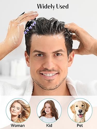 HEETA Scalp Massager Hair Growth 2-Pack, Soft Silicone Scalp Scrubber Shampoo Brush for Exfoliation Dandruff Removal Head Massage Stress Relax, Wet & Dry Use for Women Men Thick Thin Curly Hair Care - color: 01- Black & Black