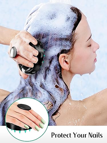 HEETA Scalp Massager Hair Growth 2-Pack, Soft Silicone Scalp Scrubber Shampoo Brush for Exfoliation Dandruff Removal Head Massage Stress Relax, Wet & Dry Use for Women Men Thick Thin Curly Hair Care - color: Turquoise & Purple