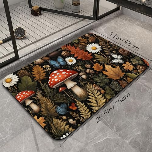 Retro Mushroom Bathroom Rugs, Fast-Absorbing Bath Mat, Quick-Dry Non-Slip Thin Rug for Bathroom Floor Kitchen 17"x30" - color: Retro Mushroom