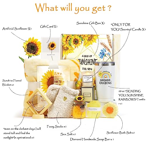 Sending Sunshine Gifts for Women, Sending Sunflower Gift for Mom, 10 Pcs Spa Gifts for Women, Birthday Gift Sets, Unique Holiday Gift Basket for Mom, Wife, Sister, her, Girl Friend