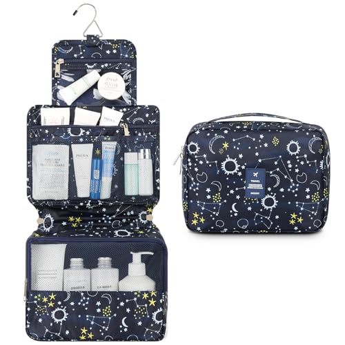 Mossio Hanging Toiletry Bag with Sturdy Hook - Large Portable Cosmetic Makeup Travel Organizer for Men & Women - color: Blue Galaxy