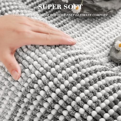 BSICPRO Bathroom Rugs Sets 3 Piece, Toilet Rugs U-Shaped Contour Bath Mat Set, Striped Absorbent Non Slip Chenille Shower Mat, Gray - color: Grey, size: 20"x32"+16"x24"+U Shape 20"x24"