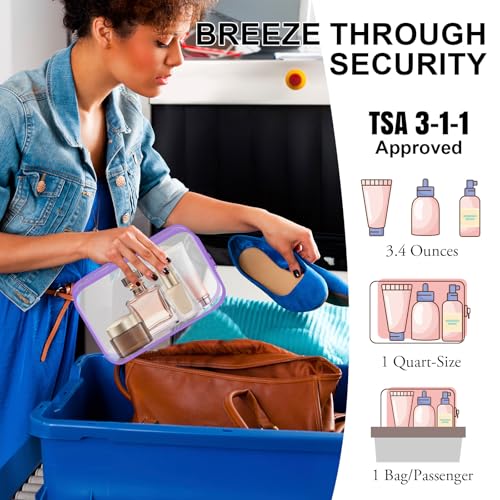 Clear Toiletry Bag, 12 Pack TSA Approved Toiletry Bag Carry on Travel Accessories Bag, Quart Size Bag for 3-1-1 Liquids Airport Airline Compliant Clear Makeup Bag with Metal Zipper (Bright Bags) - style: Bright Bags