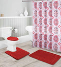 Kids Zone Home Linen Bathroom Collection Red 16pc Bathroom Accessory Set - Non-Slip Bath Mat, Non-Slip Contour Mat, Toilet Lid Cover and Waterproof Shower Curtain with Rustproof Metal Roller Hooks - color: Red