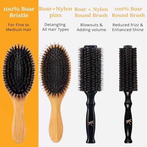 Belula 100% Boar Bristle Hair Brush Set (Medium). Soft Natural Bristles for Thin and Fine Hair. Restore Shine And Texture. Wooden Comb, Travel Bag and Spa Headband Included! - size: Medium