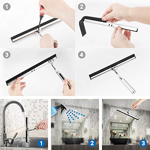 ecooe Silicone Shower Squeegee with Hanger, 9″/25cm Shower Squeegee for Glass Doors, Black Window Squeegee Scraper with Stainless Steel Core for Home Bathroom Kitchen Car Glass Doors - size: s 25cm