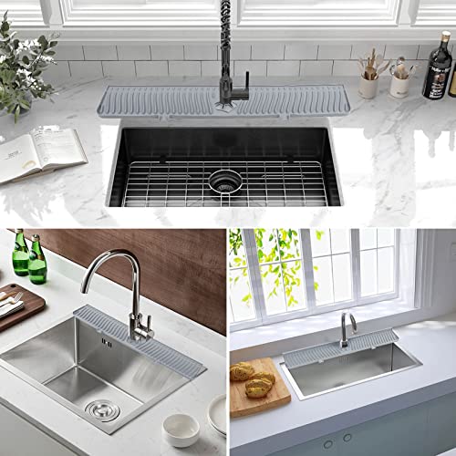 Derlights 30 inch Sink Splash Guard Mat,Silicone Faucet Handle Drip Catcher Tray, Longer Silicone Sink Mat for KitchenBathroom, Drip Protector Splash Countertop (gray) - size: 30 inch