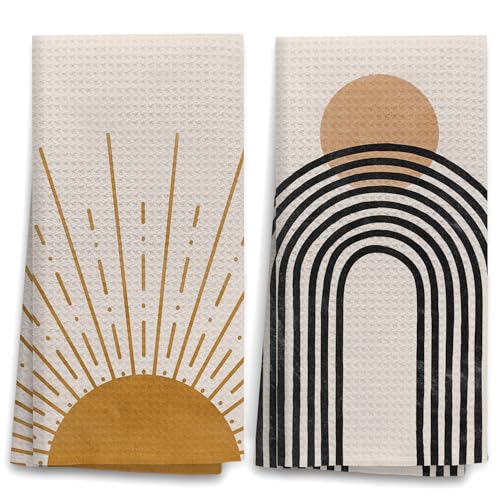 OHSUL Boho Sun Sunrise Sunset Sunshine Line Rainbow Highly Absorbent Kitchen Towels Dish Towels Dish Cloth Set of 2,Bohemian Hand Towels Tea Towel for Bathroom Kitchen Decor,Boho Lover Gifts - color: Color-2