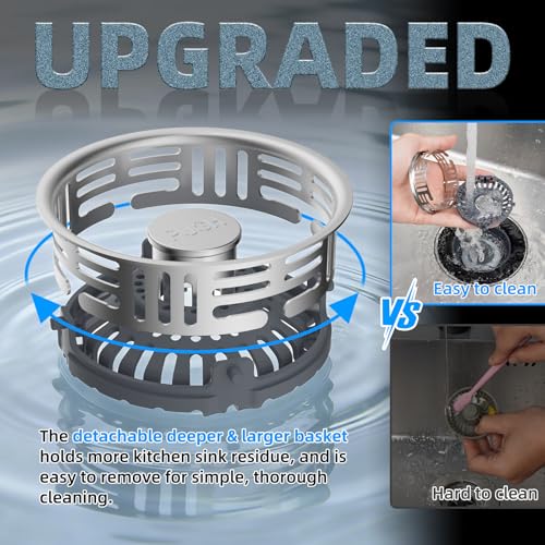 Hibbent Upgraded 3 in 1 Kitchen Sink Drain Strainer, Stainless Steel Pop Up Sink Stopper, Larger Anti-Clogging Basket, 3-Layer Seal, Detachable Drain Plug for US Standard 3-1/2" Drain, Matte Black - color: Matte Black