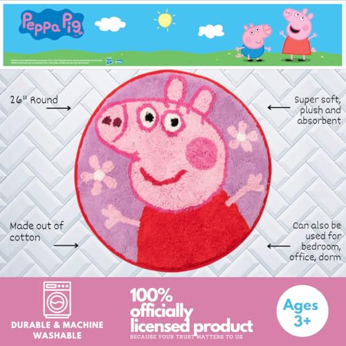 Peppa Pig 100% Cotton Non Slip Plush Bathroom Mat Rug (Officially Licensed Product) By Franco - color: Peppa Pig