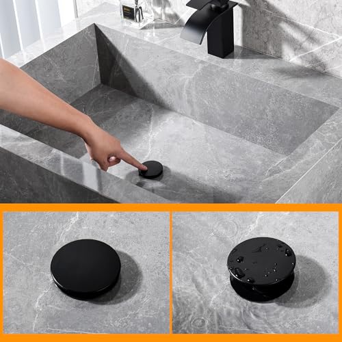 TIORIY Vessel Sink Drain Without Overflow, Plastic Bathroom Pop up Sink Drain Fit for 1 3/4 Inch Vessel Sink, Built-in Anti Clogging Sink Stopper, Matte Black - color: No Overflow Black
