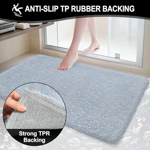 Bathroom Rugs 48"x24", Fluffy Soft Thick Absorbent Bath Mat Rubber Backing Quick Dry, Machine Washable Bath Mats for Bathroom Tub, Floor, Shower, Bedroom Home Decor Accessories, Grey - color: Blue Grey, size: 48" x 24"