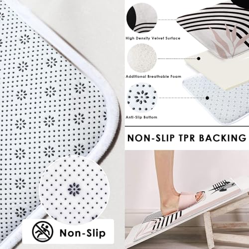 Boho Mid Century Shower Curtain Set with Toilet Lid Cover and Non-Slip Rugs, Abstract Pink Black 4 Pcs Modern Minimalist Shower Curtain for Bathroom Set with 12 Hooks - color: Boho Pink