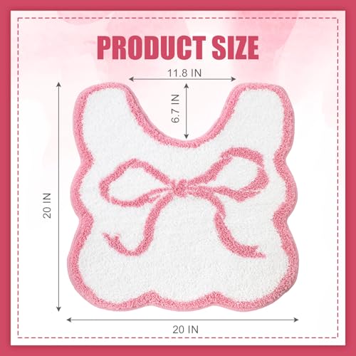 HunnmingRe Pink Bow Bathroom Rug Bow Toilet Rugs 20 x 20 Inches U Shaped Luxury Scalloped Bathroom Decor Non Slip Cute Microfiber Soft Plush Bath Mat Coquette Stuff for Toilet Back to School Shower - color: Pink, size: 20 x 20 Inches