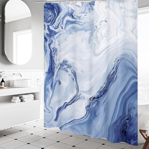 MitoVilla Blue Marble Shower Curtain, Modern Ombre Fabric Cloth Shower Curtains for Luxury Bathroom Decor, Abstract Watercolor Shower Curtain, Navy Blue, 72x72 - color: Navy, size: 72"W x 72"L (Pack of 1)