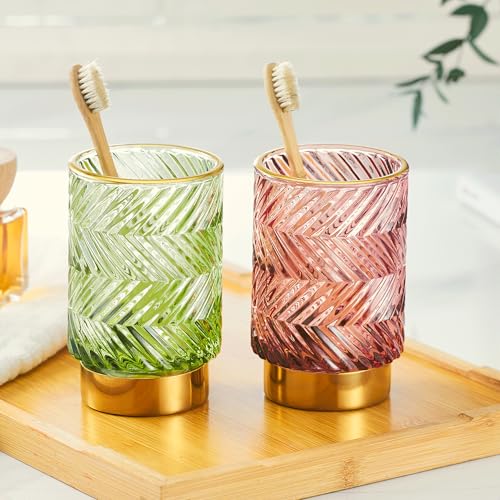 Makeup Brush Holder Organizer,Toothbrush Holders,Desk Pen Pencil Holder,Multifunctional Vintage Glass Brush Cup（A40-1-US） - color: Green
