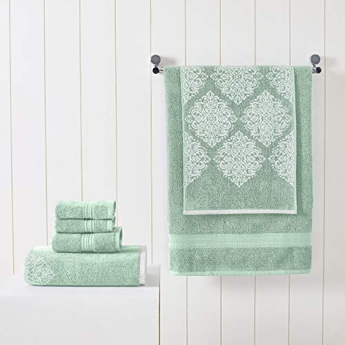 Modern Threads 6 Piece Reversible Yarn Dyed Jacquard Towel Set Artesia Damask Sage - color: Sage