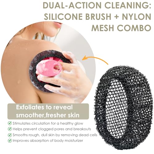 INNERNEED Exfoliating Net Cover Sponge Bath Scrubbing Loofah Rough Washcloth Case 2pcs, Only for INNERNEED Silicone Body Brush (Black Case) - color: (Set6) 2 Case