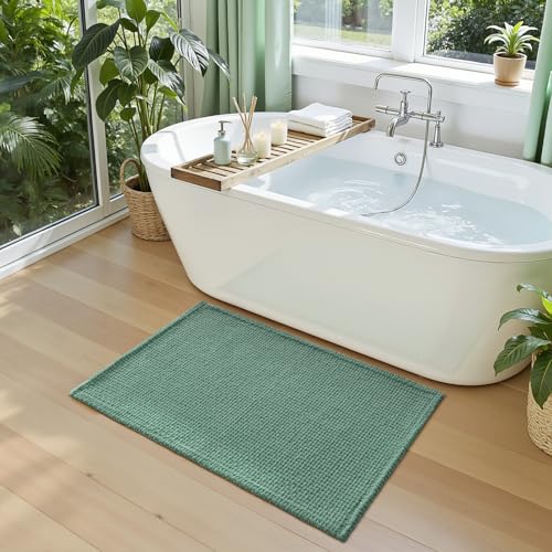 DEXI Bathroom Rugs 32x20, Non Slip Washable Bath Mat, Absorbent Chenille Bathmat, Ultra Soft Thick Carpet for Tub Shower Floor, Green - color: Green, size: 32" X 20" (Rectangular)