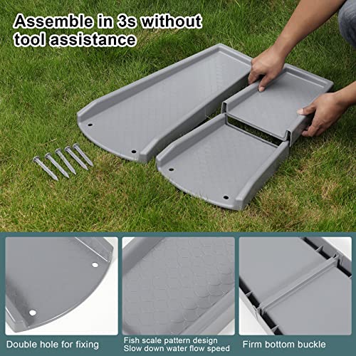 plusgutter Rain Gutter Downspout Splash Block, Gutter Downspout Extensions for Water Drainage, 24" Gutter Splash Guards Downspout Extender, Fixable Down spout Drain Trays with PE Nails(2 Pack, Gray) - color: Gray