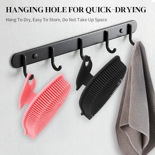 2 Pack Silicone Body Scrubber, Soft Silicone Loofah, Gentle Exfoliating Body Scrubber for Sensitive Skin, Leaf Shaped Shower Scrubbers, Silicone Scrubbers Body Brush for Women Men (Pink & Black) - size: 2 Pack: Pink & Black