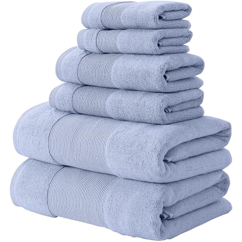 Modern Threads Air Cloud 6-Piece Towel Set - 100% Zero-Twist Cotton, 500 GSM, Quick Dry & Plush, Blue - color: Blue, size: 6 Pcs Towel Set