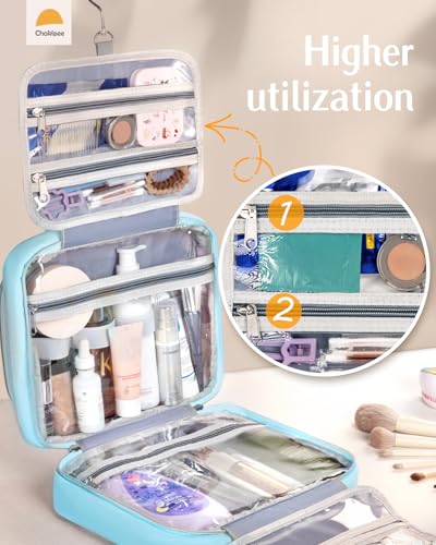 Travel Hanging Toiletry Bag for Women - Waterproof Cosmetic Organizer with Clear Window, Lightweight Bathroom Bags for Essentials, Makeup, Shampoo, Toiletries Blue,Large - color: Blue, size: L (11.8x9x4inch)