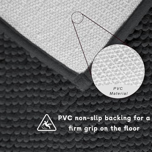 BOANKODU Bathroom Rugs Sets 3 Piece, Super Soft Absorbent Bath mat Set,with U-Shaped Toilet Rug,Strong PVC Underside Bathroom Rug,Antiskid Bath mats Washable Toilet mat, Dark Gray