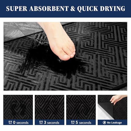 YIHOUSE Black Bathroom Toilet Rugs 17.5"x24"U, Quick Dry Non Slip Bath Rug, Absorbent Machine Washable Thin Bath Mat for Restroom Floor Tub Laundry Room Home Decor - color: Black, size: 1'6" x 2' (U-Shape)