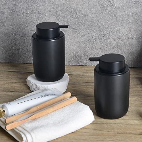 BosilunLife Foaming Soap Dispenser Set - Black Ceramic Foam Hand Dispenser 12oz Soap Dispenser Set with Rust Proof Pump, 4Pcs Clear Stickers for Kitchen, Bathroom - 2 Pack - color: Black-foam Pump