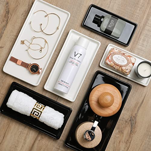 Gurygo 2 Pack 10" Bathroom Tray, Ceramic Vanity Trays for Bathroom, Small Ceramic Trays, Kitchen Soap Tray for Kitchen Counter (White, 10",Set/2) - color: White, size: 9.9" x 4.7" x 0.7"