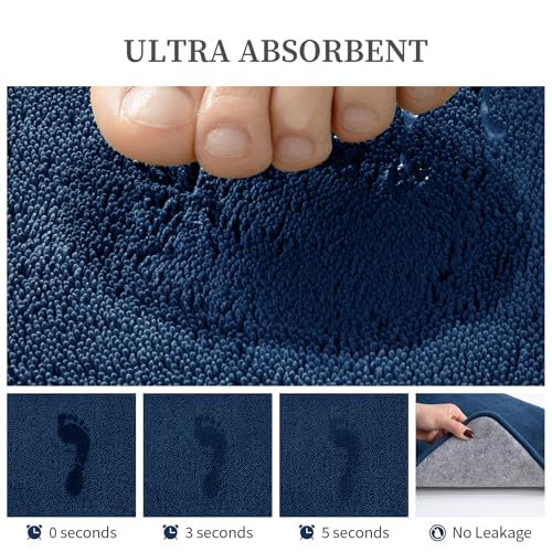 YIHOUSE Memory Foam Bathroom Rugs Sets 2 Piece - Extra Thick Soft Towel-Like Absorbent Bath Mat Set, Non Slip Machine Washable Bath Rugs Carpet for Bath, Tub and Shower (32"x20"+24"x17", Dark Blue) - color: Dark Blue, size: 1'5" x 2' (17"x24"+20"x32")