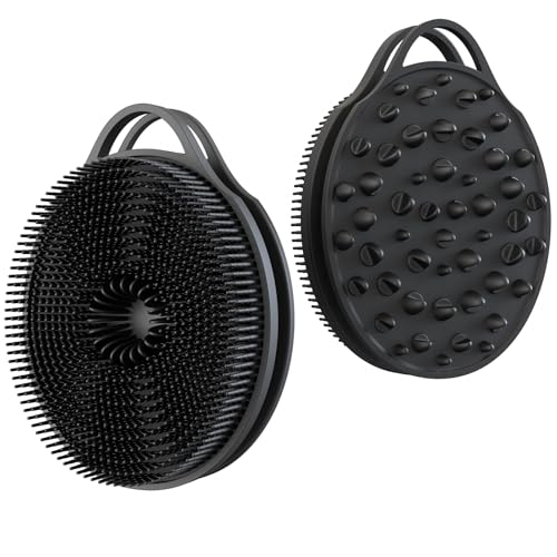 2 in 1 Silicone Body Scrubber, Anti Cellulite Massage Scrubber, Exfoliating Shower Brush for Men & Women, Removes Dead Skin, Reduces Cellulite, Improves Circulation, Fast Dry, Non Slip (1PC, Black) - color: Black, size: 1PC
