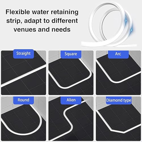 78 inches 2 Meter self‑adhesive Cut Flexible Silicone Water Dam Retention Barrier Shower Threshold Strip Anti-leak wet and dry separation Guard for Walk in shower for Bathroom & Kitchen (White 78.7") - color: White
