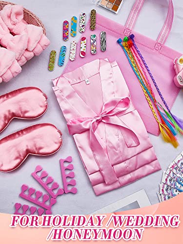 Xuhal 92 Pcs Spa Party Supplies Slumber Party Spa Pretend Play Set with Satin Robes, Headbands and Eye Masks, Sleepover Kit with Gift Bags, Total 10 Sets(Pink,14) - color: Pink, size: 14