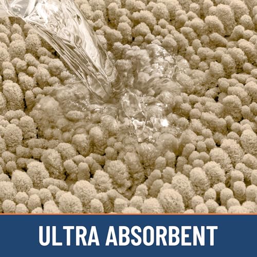 Smiry Bathroom Rugs Sets 2 Piece, Soft Absorbent, Non Slip Rubber Backing Machine Washable Quick Dry Chenille Bath Rug Set for Tub, Shower, and Floor (47" x 20" Plus 24" x 16", Beige)