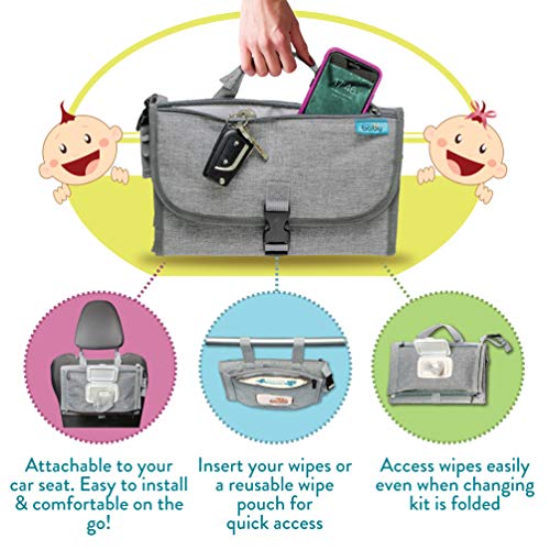 Kopi Baby Portable Diaper Changing Pad - Baby Diaper Changer Travel Bag with Wipes Pocket, Smart Design Portable Changing Mat, Infant Travel Station Kit, Gift for Newborn Girl & Boy - Grey, Classic - color: Grey, size: Classic