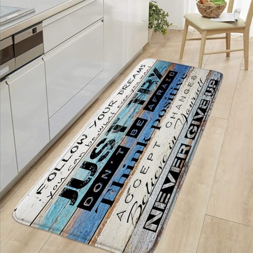 Inspirational Quote Bathroom Rugs Motivational Word Proverb Rustic Wooden Plank Blue Brown Vintage Barn Door Country Farmhouse Bath Mat Bedroom Kitchen Toilet Floor Doormat 24x60 - color: Grey, size: 2' x 5' (Rectangular)