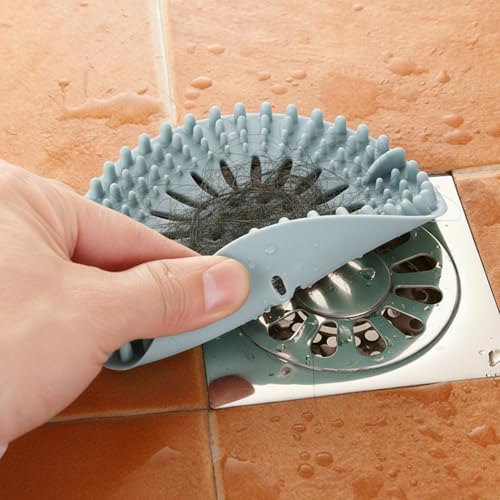 Hair Catcher Drain Cover Set for Shower Sink Floor Use Silicone Hair Stopper in Multiple Shapes Colors for Home Cleaning(Blue) - color: Blue, size: 5.3 inch