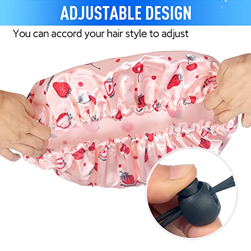 Shower Caps for Women Reusable Waterproof- Adjustable Women Shower Cap Reusable Hair Cap for Shower, Shower Cap for Adult and Kids - color: Pink Strawberry, size: Medium