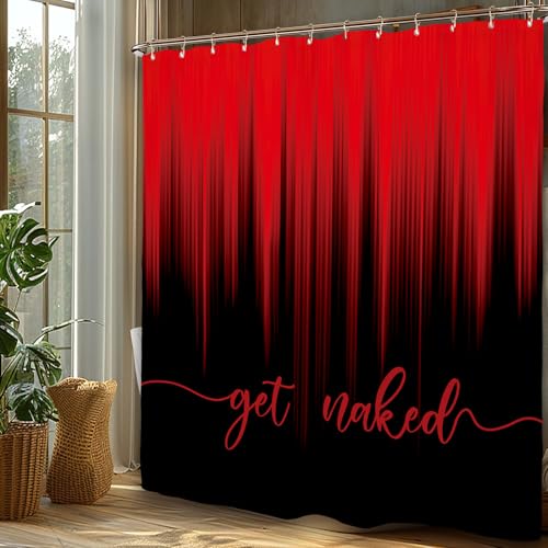 Miyotaa Black Red Modern Shower Curtain Set 60Wx71H Inches Elegant Funny Get Naked Cool Simple Contemporary Abstract Striped Polyester Waterproof Bathroom Curtain with 12 Hooks - color: Black Red Get Naked, size: 60"W x 71"L (Pack of 1)