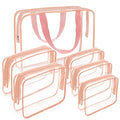 APREUTY Clear Makeup Bags, TSA Approved 6 Pcs Cosmetic Makeup Bags Set Clear PVC with Zipper Handle Portable Travel Luggage Pouch Airport Airline Vacation Organization (Pink) - color: Pink-6PCS (Large+Medium+Small)