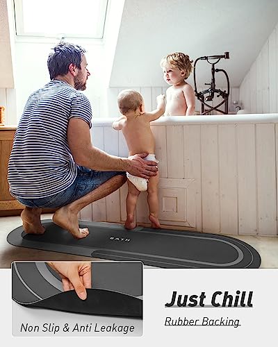 MontVoo Bath Mat Runner - Long Non Slip Absorbent Quick Dry Thin Bath Rug for Bathroom Floor Mat - Rubber Backed - Stain Resistant - Easy Care - Darkgrey 17"x50" - color: Darkgrey, size: 17"x50"